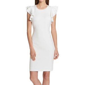 Tommy Hilfiger - White Scuba Sheath Dress with Flutter Sleeves SIZE 4